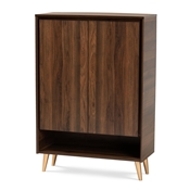 Baxton Studio Landen Mid-Century Modern Walnut Brown and Gold Finished Wood 2-Door Entryway Shoe storage Cabinet